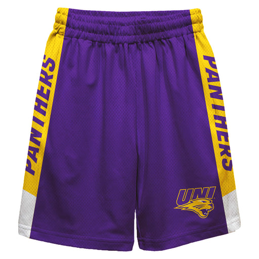 Northern Iowa Panthers Vive La Fete Game Day Purple Stripes Boys Solid Gold Athletic Mesh Short