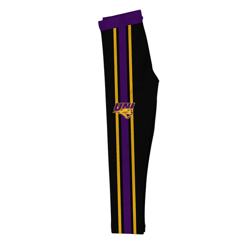 Northern Iowa Panthers Vive La Fete Girls Game Day Black with Purple Stripes Leggings Tights