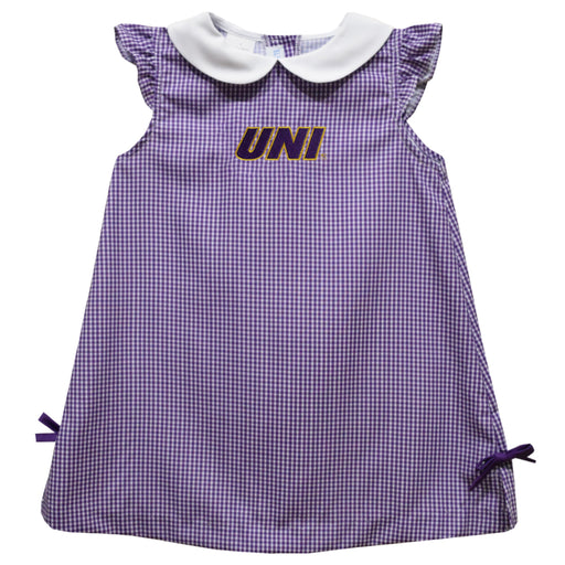 Northern Iowa Panthers Embroidered Purple Gingham A Line Dress