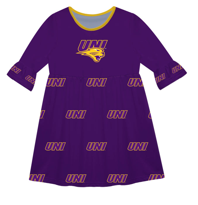 Northern Iowa Panthers Vive La Fete Girls Game Day 3/4 Sleeve Solid Purple All Over Logo on Skirt