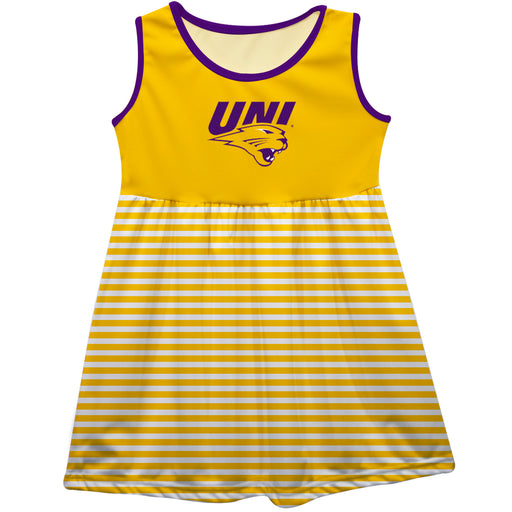 Northern Iowa Panthers Vive La Fete Girls Game Day Sleeveless Tank Dress Solid Gold Logo Stripes on Skirt