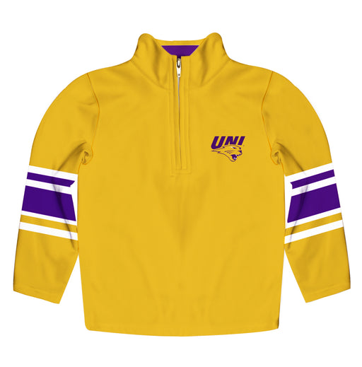 Northern Iowa Panthers Vive La Fete Game Day Gold Quarter Zip Pullover Stripes on Sleeves