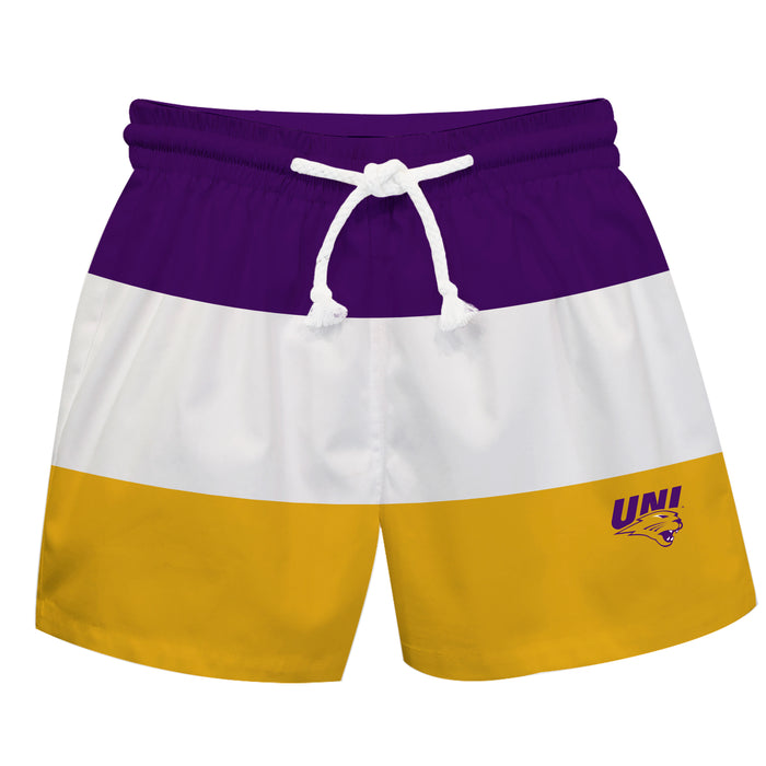 Northern Iowa Panthers Vive La Fete Purple White Gold Stripes Swimtrunks V1
