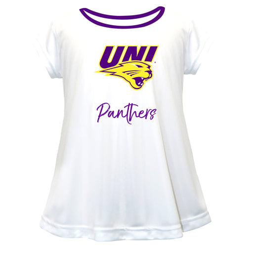 Northern Iowa Panthers Vive La Fete Girls Game Day Short Sleeve White Top with School Logo and Name