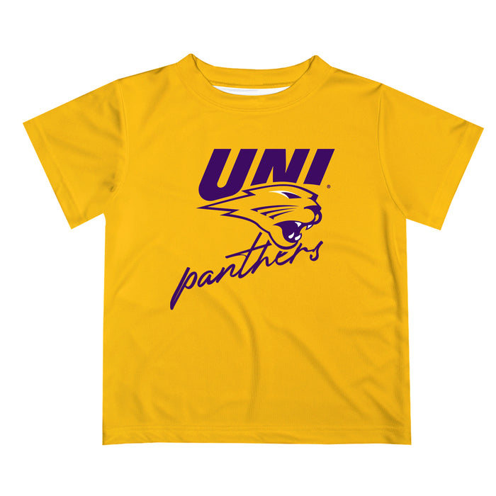 Northern Iowa Panthers Vive La Fete Script V1 Gold Short Sleeve Tee Shirt