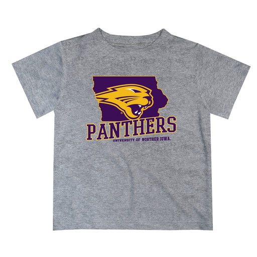 Northern Iowa Panthers Vive La Fete State Map Gray Short Sleeve Tee Shirt