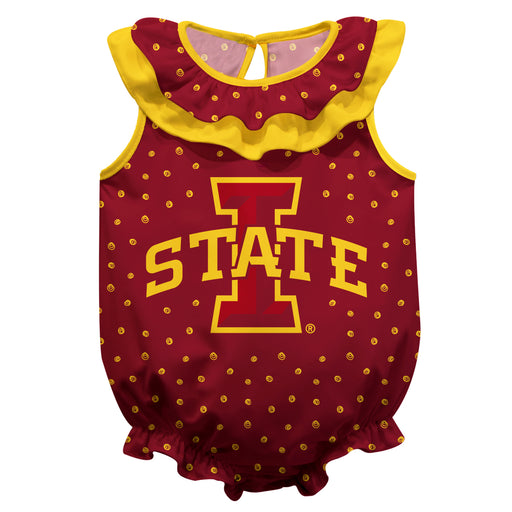 Iowa State Cyclones ISU Swirls Maroon Sleeveless Ruffle Onesie Logo Bodysuit