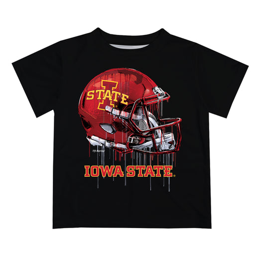 Iowa State Cyclones ISU Original Dripping Football Helmet Black T-Shirt by Vive La Fete