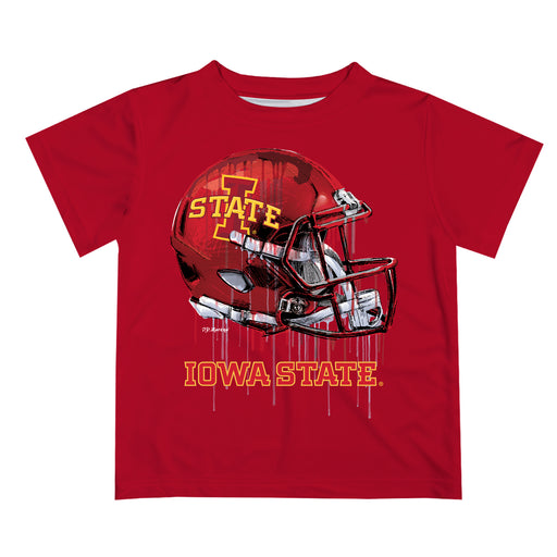 Iowa State Cyclones ISU Original Dripping Football Helmet Red T-Shirt by Vive La Fete