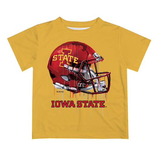 Iowa State Cyclones ISU Original Dripping Football Helmet Gold T-Shirt by Vive La Fete