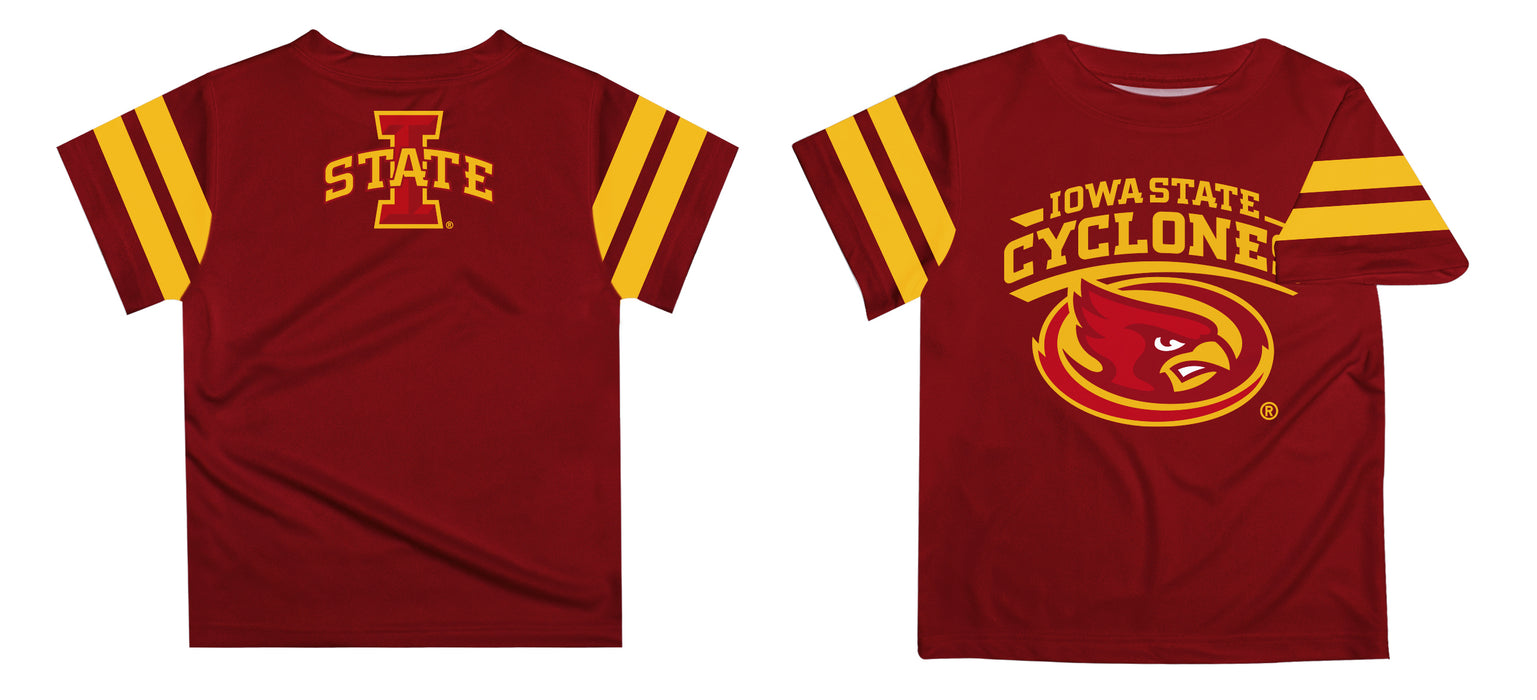 Iowa State Cyclones ISU Vive La Fete Boys Game Day Maroon Short Sleeve Tee with Stripes on Sleeves - Vive La Fête - Online Apparel Store