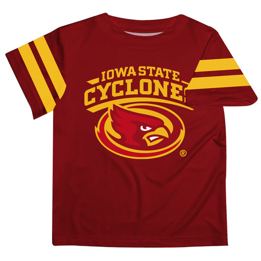 Iowa State Cyclones ISU Vive La Fete Boys Game Day Maroon Short Sleeve Tee with Stripes on Sleeves - Vive La Fête - Online Apparel Store