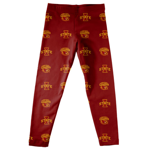 Iowa State Cyclones ISU Vive La Fete Girls Game Day All Over Logo Elastic Waist Classic Play Maroon Leggings Tights - Vive La Fête - Online Apparel Store