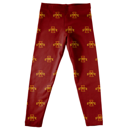Iowa State University Cyclones Girls Game Day All Over Logo Elastic Waist Classic Play Maroon Leggings Tights - Vive La Fête - Online Apparel Store