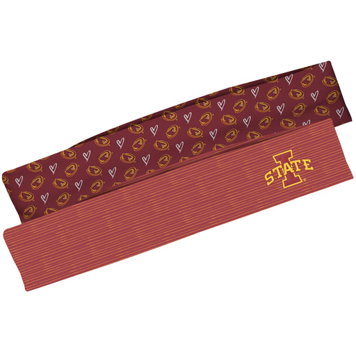 Iowa State Cyclones ISU Vive La Fete Girls Women Game Day Set of 2 Stretch Headbands Repeat Logo Maroon and Logo
