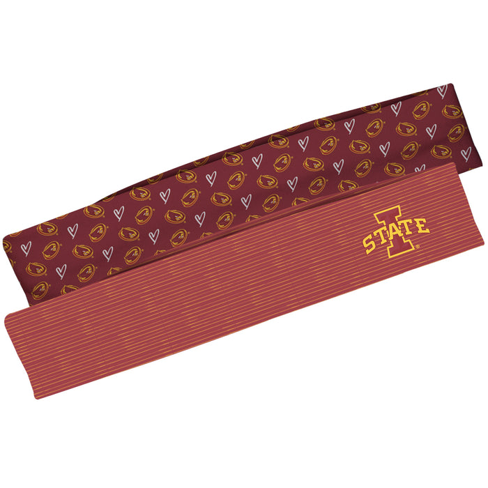 Iowa State Cyclones ISU Vive La Fete Girls Women Game Day Set of 2 Stretch Headbands Repeat Logo Maroon and Logo