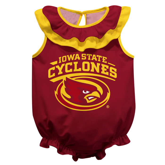 Iowa State Cyclones ISU Maroon Sleeveless Ruffle Onesie Logo Bodysuit