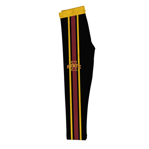 Iowa State Cyclones ISU Vive La Fete Girls Game Day Black with Gold Stripes Leggings Tights