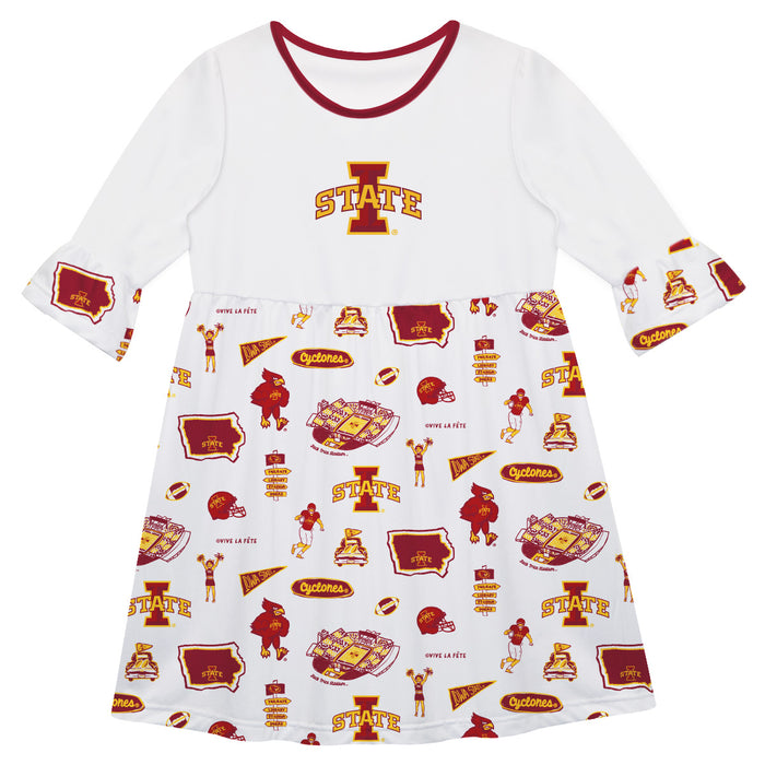 Iowa State Cyclones ISU 3/4 Sleeve Solid White Repeat Print Hand Sketched Vive La Fete Impressions Artwork on Skirt