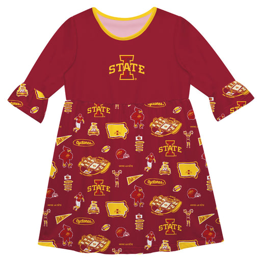 Iowa State Cyclones ISU 3/4 Sleeve Solid Cardinal Repeat Print Hand Sketched Vive La Fete Impressions Artwork on Skirt