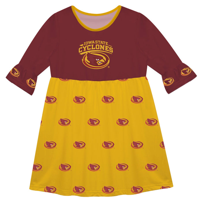 Iowa State Cyclones ISU Vive La Fete Girls Game Day 3/4 Sleeve Solid Maroon All Over Logo on Skirt