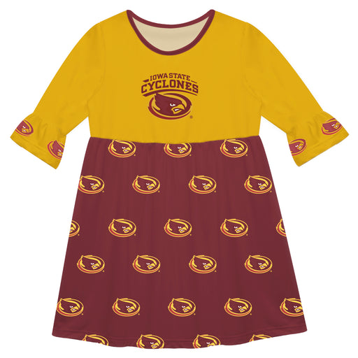 Iowa State Cyclones ISU Vive La Fete Girls Game Day 3/4 Sleeve Solid Gold All Over Logo on Skirt