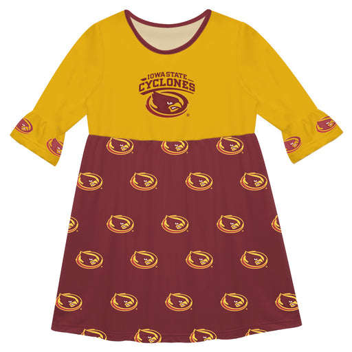 Iowa State Cyclones ISU Vive La Fete Girls Game Day 3/4 Sleeve Solid Gold All Over Logo on Skirt