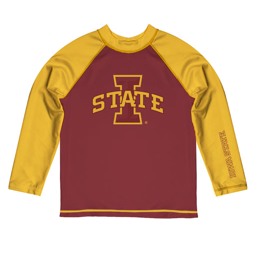 Iowa State Cyclones ISU Vive La Fete Maroon and Gold Long Sleeve Raglan Rashguard