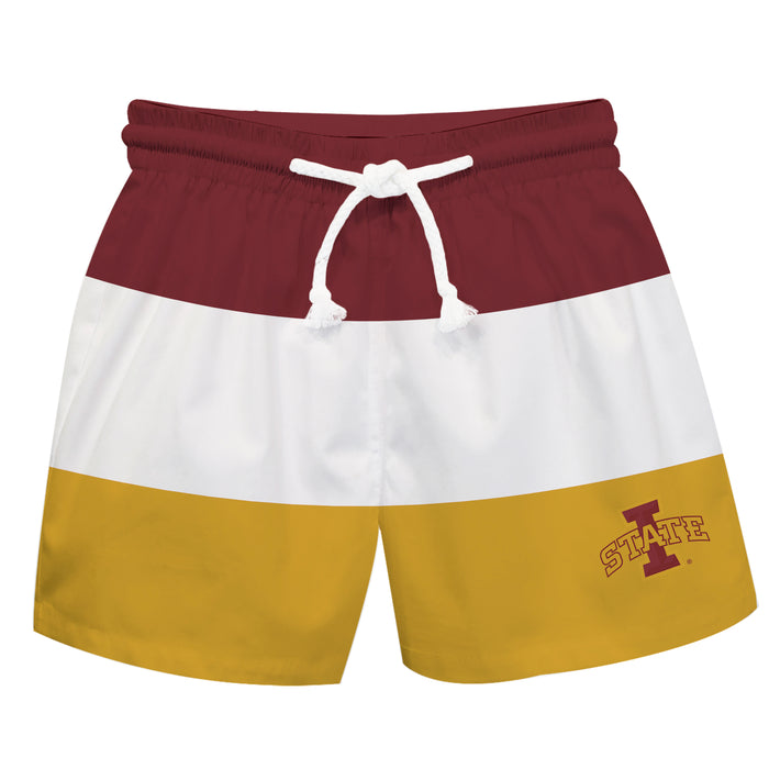 Iowa State Cyclones ISU Vive La Fete Maroon White Gold Stripes Swimtrunks V1