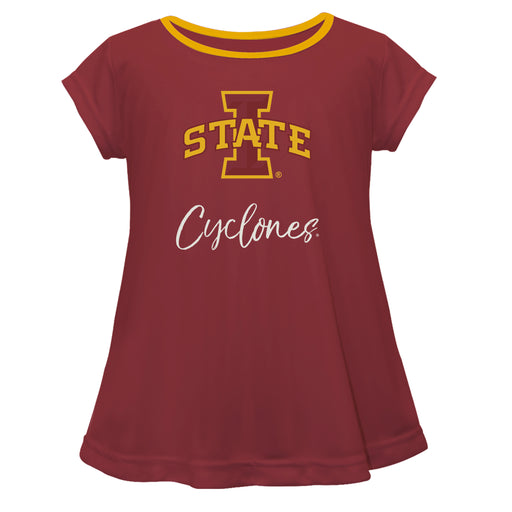 Iowa State Cyclones ISU Vive La Fete Girls Game Day Short Sleeve Maroon Top with School Logo and Name