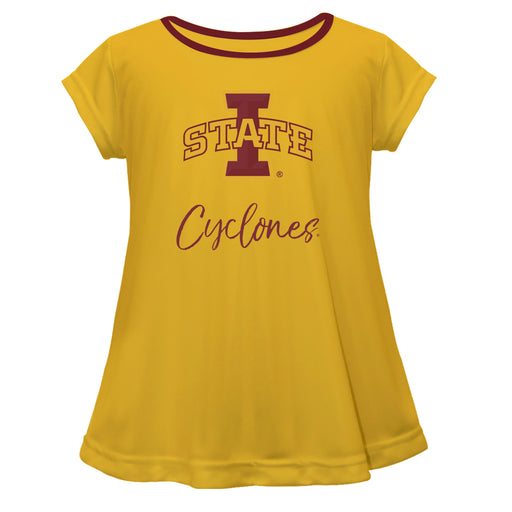 Iowa State Cyclones ISU Vive La Fete Girls Game Day Short Sleeve Gold Top with School Logo and Name