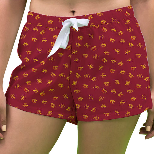 Iowa State Cyclones ISU Vive La Fete Game Day All Over Logo Women Maroon Lounge Shorts