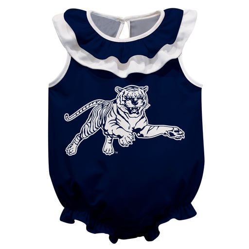 Jackson State University Tigers Blue Sleeveless Ruffle Onesie Logo Bodysuit by Vive La Fete