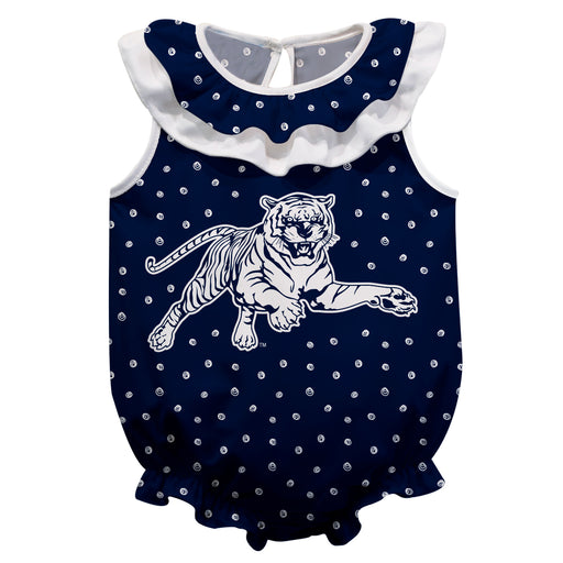Jackson State Tigers JSU Swirls Blue Sleeveless Ruffle Onesie Logo Bodysuit