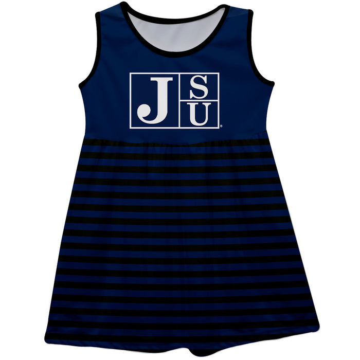 Jackson State University Tigers Vive La Fete Girls Game Day Sleeveless Tank Dress Solid Navy Logo Stripes on Skirt - Vive La Fête - Online Apparel Store