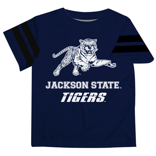 Jackson State Tigers JSU Vive La Fete Boys Game Day Navy Short Sleeve Tee with Stripes on Sleeves - Vive La Fête - Online Apparel Store