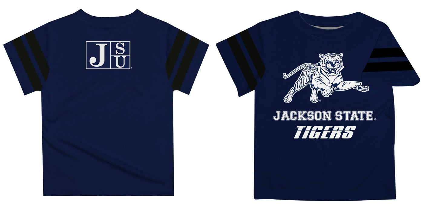 Jackson State Tigers JSU Vive La Fete Boys Game Day Navy Short Sleeve Tee with Stripes on Sleeves - Vive La Fête - Online Apparel Store