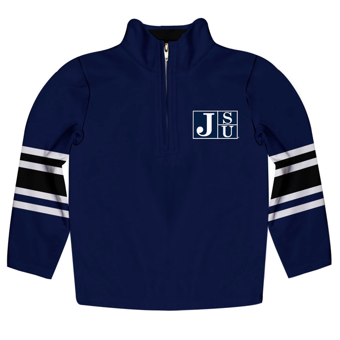 Jackson State University Tigers Vive La Fete Game Day Navy Quarter Zip Pullover Stripes on Sleeves - Vive La Fête - Online Apparel Store