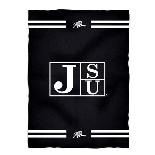 Jackson State University Tigers Vive La Fete Game Day Soft Premium Fleece Black Throw Blanket 40" x 58” Logo and Stripes - Vive La Fête - Online Apparel Store