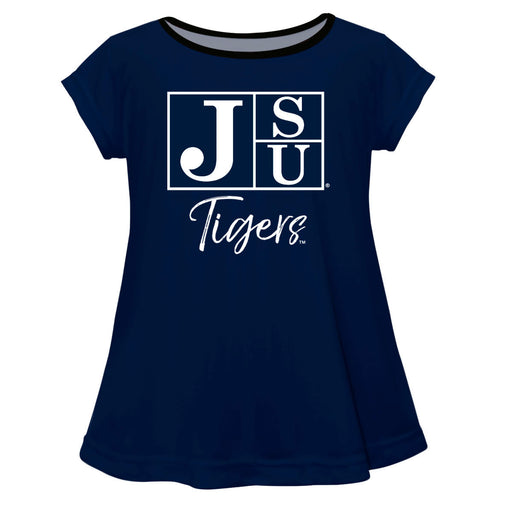 Jackson State University Tigers Vive La Fete Girls Game Day Short Sleeve Navy Top with School Logo and Name - Vive La Fête - Online Apparel Store