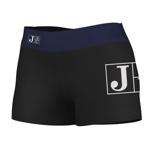 Jackson State Tigers JSU Vive La Fete Logo on Thigh & Waistband Black & Navy Women Booty Workout Shorts 3.75 Inseam"