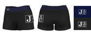 Jackson State Tigers JSU Vive La Fete Logo on Thigh & Waistband Black & Navy Women Booty Workout Shorts 3.75 Inseam" - Vive La Fête - Online Apparel Store
