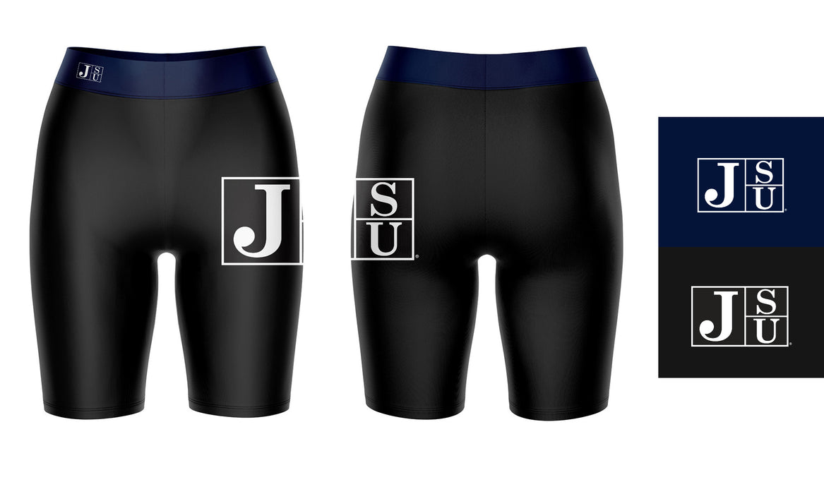 Jackson State Tigers JSU Vive La Fete Game Day Logo on Thigh and Waistband Black and Navy Women Bike Short 9 Inseam" - Vive La Fête - Online Apparel Store