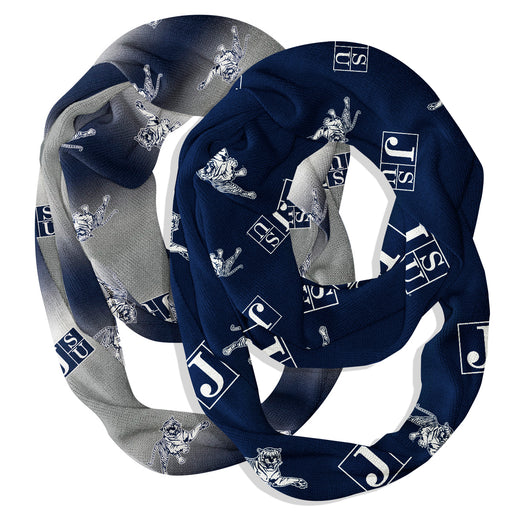 Jackson State Tigers Vive La Fete All Over Logo Collegiate Women Set of 2 Light Weight Ultra Soft Infinity Scarfs