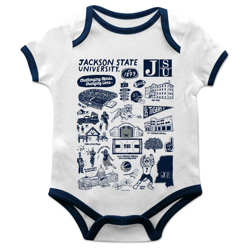 Jackson State University Tigers Hand Sketched Vive La Fete Impressions Artwork Infant White Short Sleeve Onesie Bodysuit