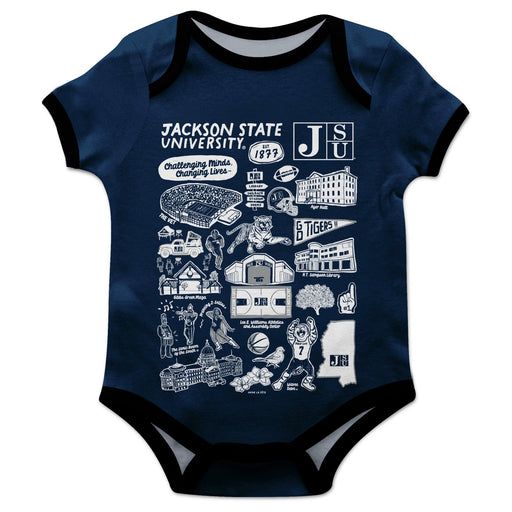 Jackson State University Tigers Hand Sketched Vive La Fete Impressions Artwork Infant Blue Short Sleeve Onesie Bodysuit