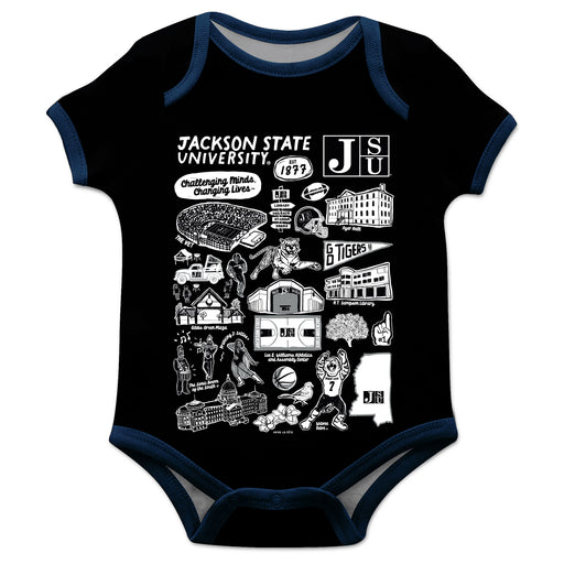 Jackson State University Tigers Hand Sketched Vive La Fete Impressions Artwork Infant Black Short Sleeve Onesie Bodysuit