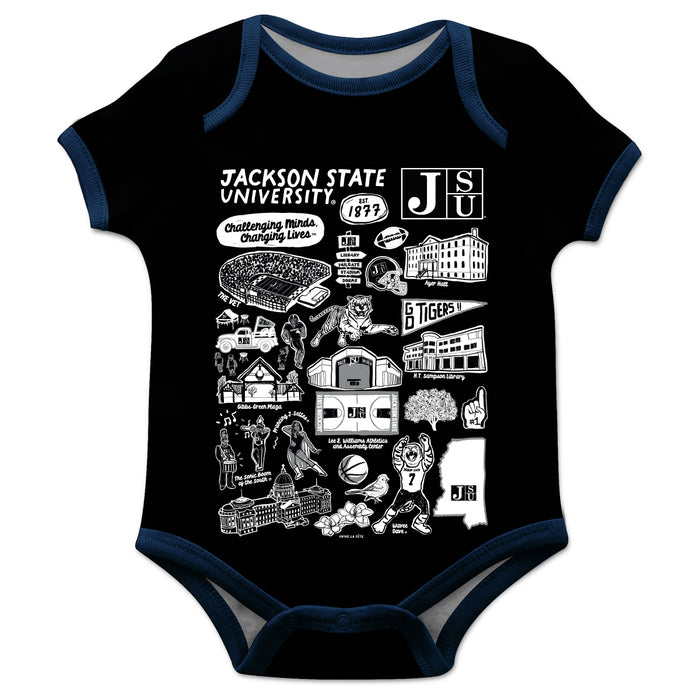 Jackson State University Tigers Hand Sketched Vive La Fete Impressions Artwork Infant Black Short Sleeve Onesie Bodysuit