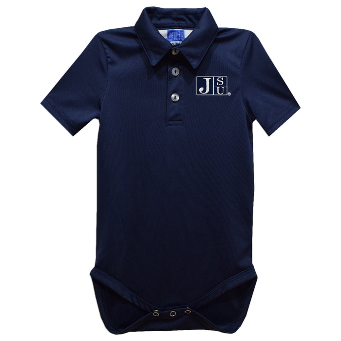 Jackson State University Tigers Embroidered Navy Solid Knit Polo Onesie