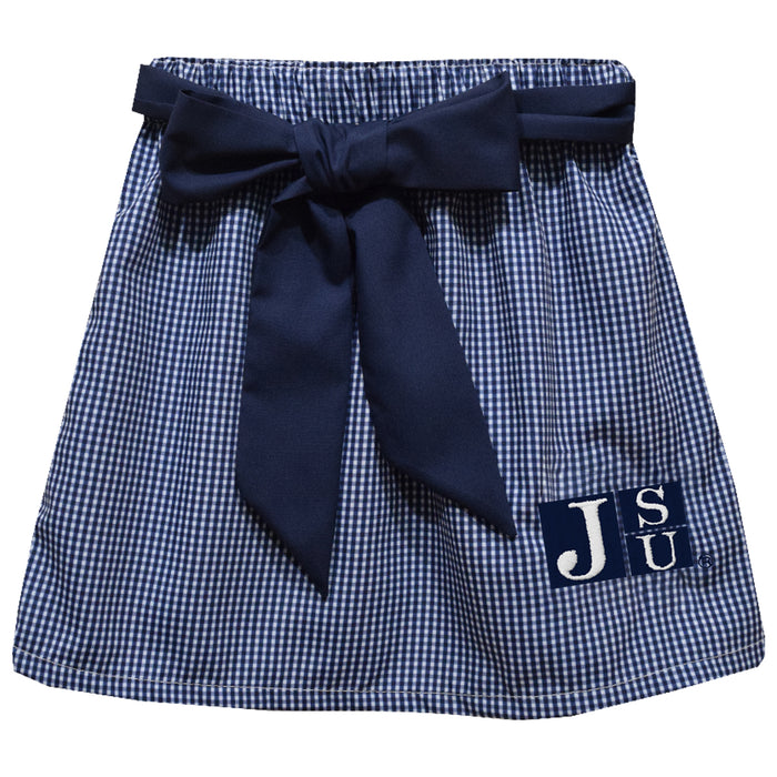 Jackson State University Tigers Embroidered Navy Gingham Skirt With Sash